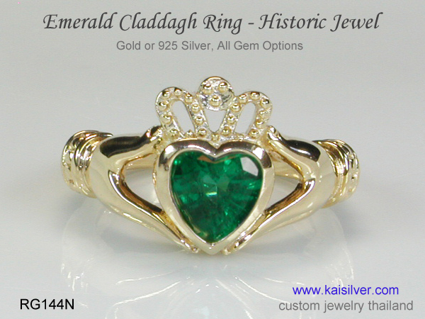 claddagh emerald heart ring